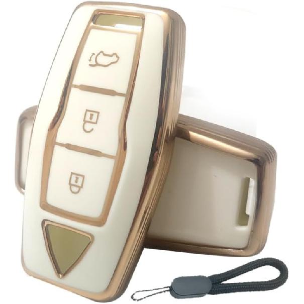 Key Fob Cover Compatible with Mitsubishi Outlander 2025 2024 2023 2022 Case Protector TPU with Little Lanyard 4 Buttons Gold Red