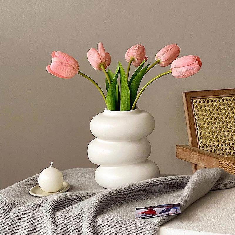 Nordic Flower Vase Plastic Plant Pot Aesthetic Immitation Ceramic Flowerpot Flower Arrange Ornament Desktop Decor Wedding Table