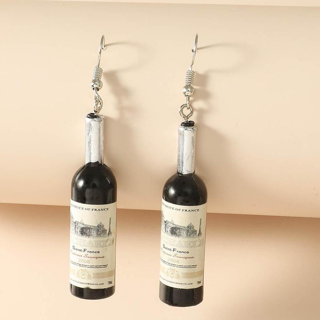 European Fashion Red Wine Bottle Earrings: Fun, Versatile Dangle Studs for Women