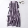 2024 Summer Women's Cotton-Linen V-Neck Pleated Retro Dress