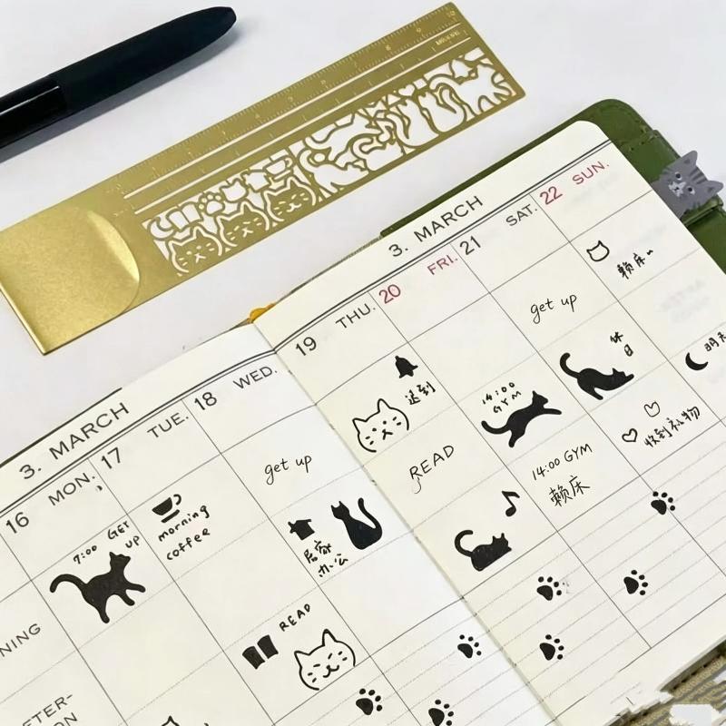 1Pc Adorable Cat Double Sided Ruler Bookmark Creative Measuring Tool For Planner Notes Student Stationery Holiday Gift