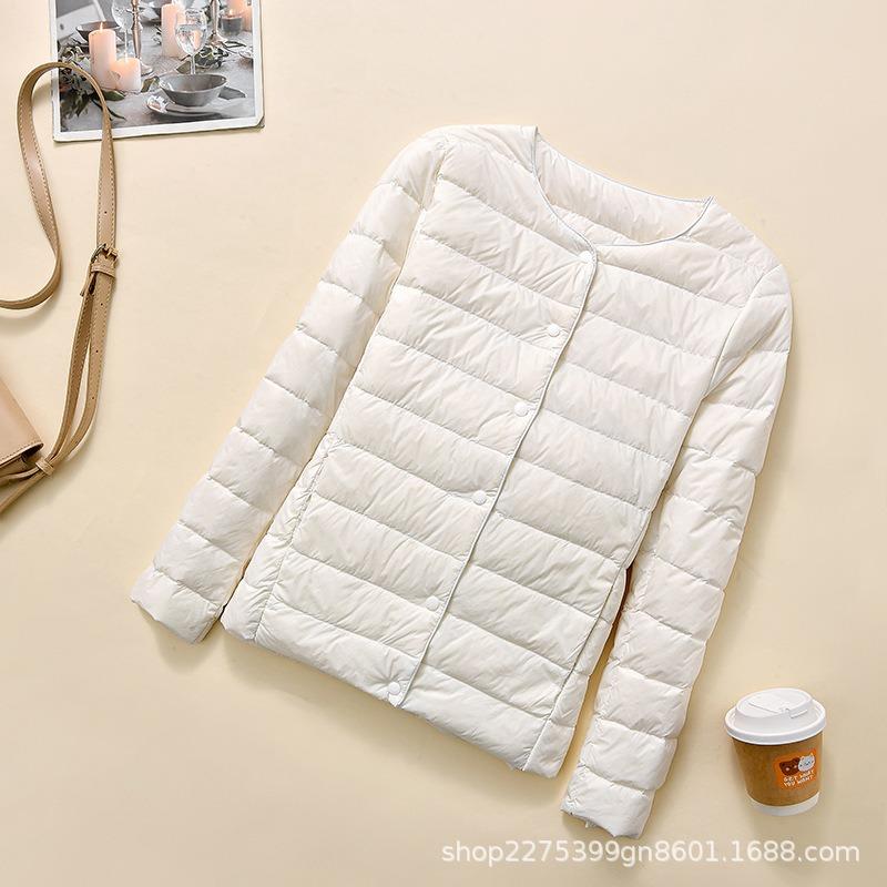 New light and thin down jacket women's round neck warm liner short large size jacket autumn and winter women's clothing collarless