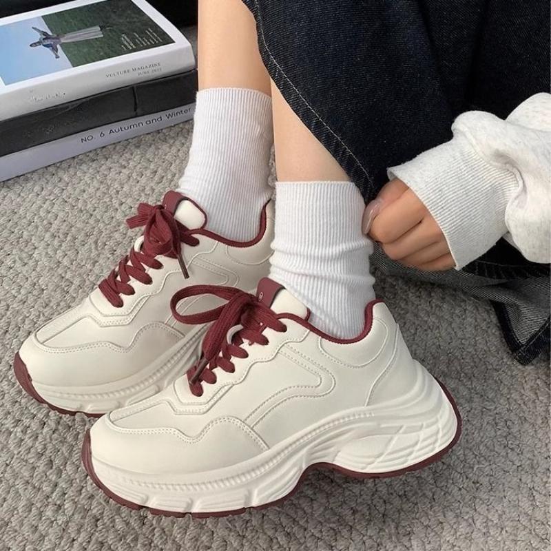 Spring Autumn Women's Retro Chunky Sneakers Ultra Soft Thick Sole Waterproof Running Casual Height Increase Versatile Shoes