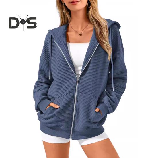 Herbst Winter Damen Kapuzenpullover Mantel Kordelzug Kapuze Reißverschluss Lange Ärmel Einfarbig Taschen Verdickte Sportjacke Locker Alltagskleidung Schulmantel
