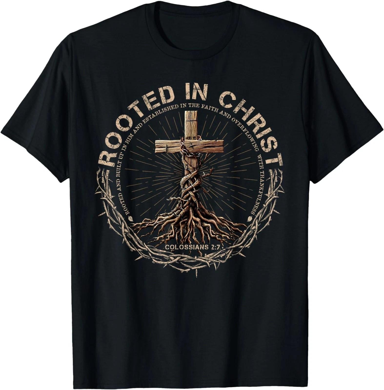 Rooted in Christ Shirt Vintage Cross Christian BLACK T-Shirt Unisex T-Shirt S