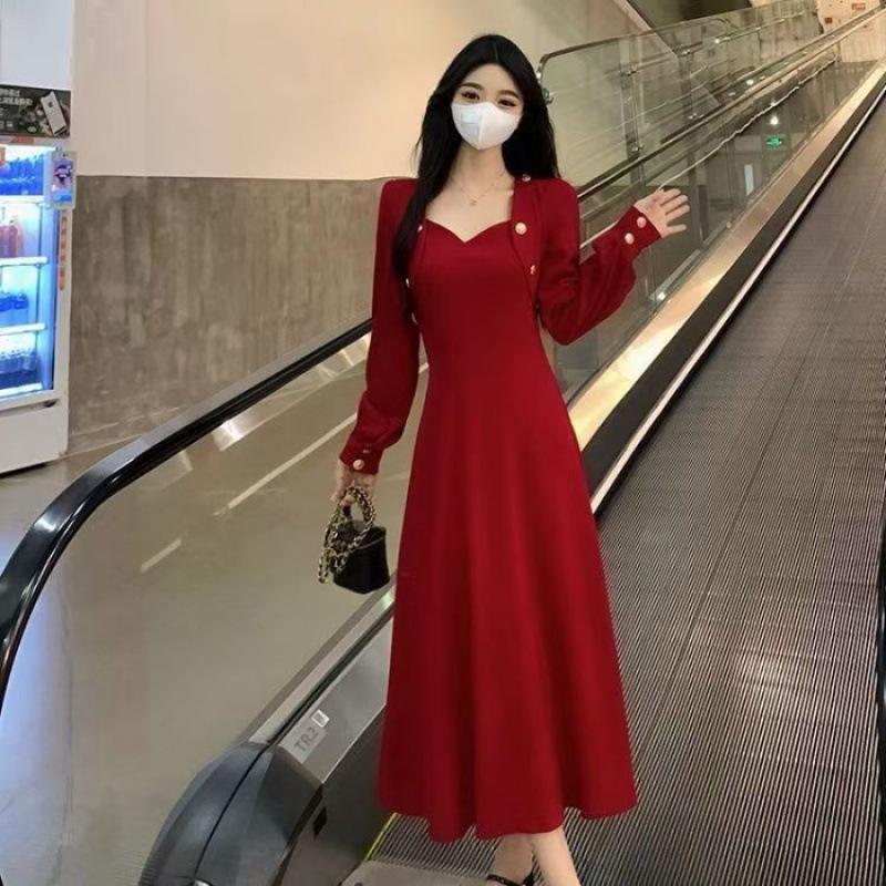 Korean Style Slimming Retro Plus Size Black Dress for Women - Autumn/Winter Waist-Cinched Design XL