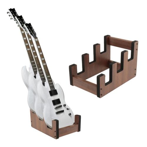 LOL-FUN 3-Guitar Stand, Wooden Floor-Mounted Guitar Rack, Front Display, Portable Guitar Holder, Electric Guitar Stand, Space-Saving, Multi-Guitar Sta
