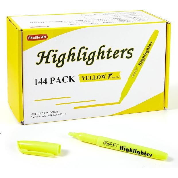 Shuttle Art Yellow Highlighters, 30 Pack Highlighters Bright Colors, Chisel Tip Dry-Quickly Non-Toxic Highlighter markers for Adults Kids