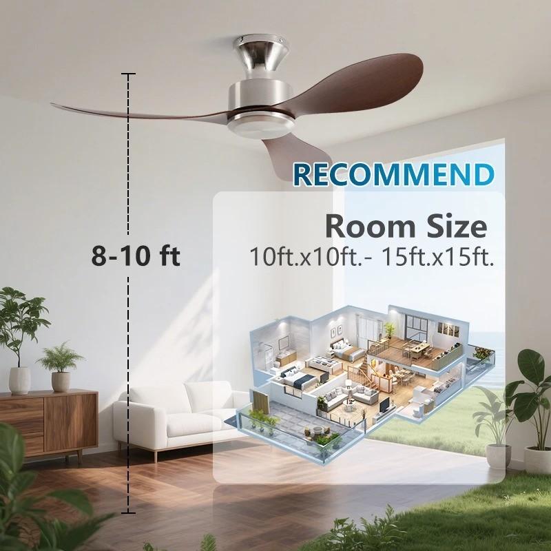 36-52" No-Light Design Multi-Space Use Electric Fan Low-Profile Flush Mount Ceiling Fan Remote Control Industrial Vintage Fan