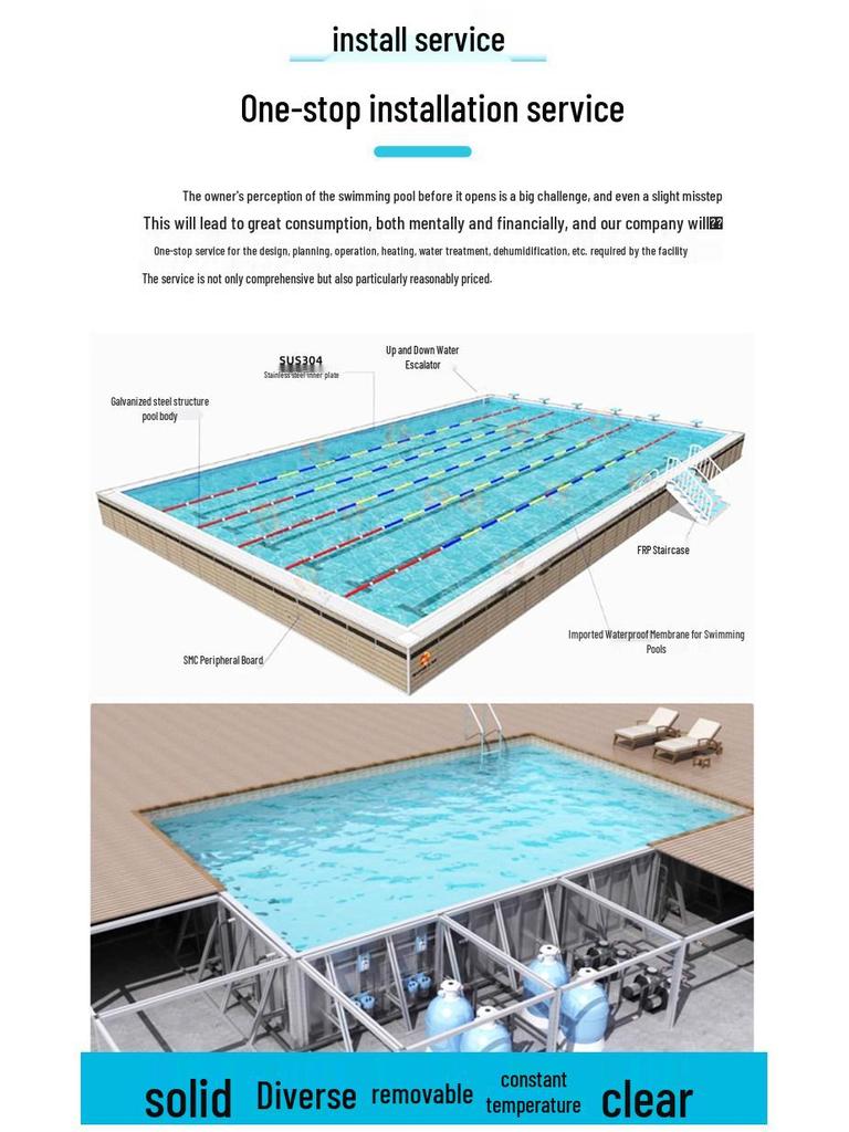 Complete Swimming Pool Set: Large Parent-Child Glass Pool with Commercial Steel Structure and Equipment for Babies