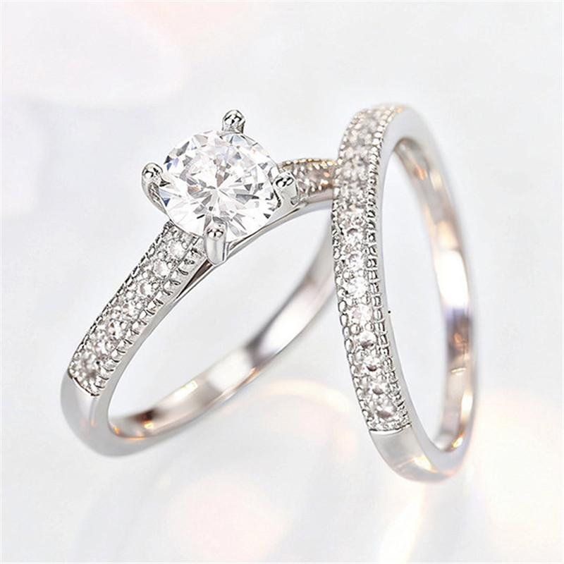 CopperFour Claws Round Ring for Women 2 pcs/set AAA Cubci Zirconia Wedding Rings Set Engagement Jewelry