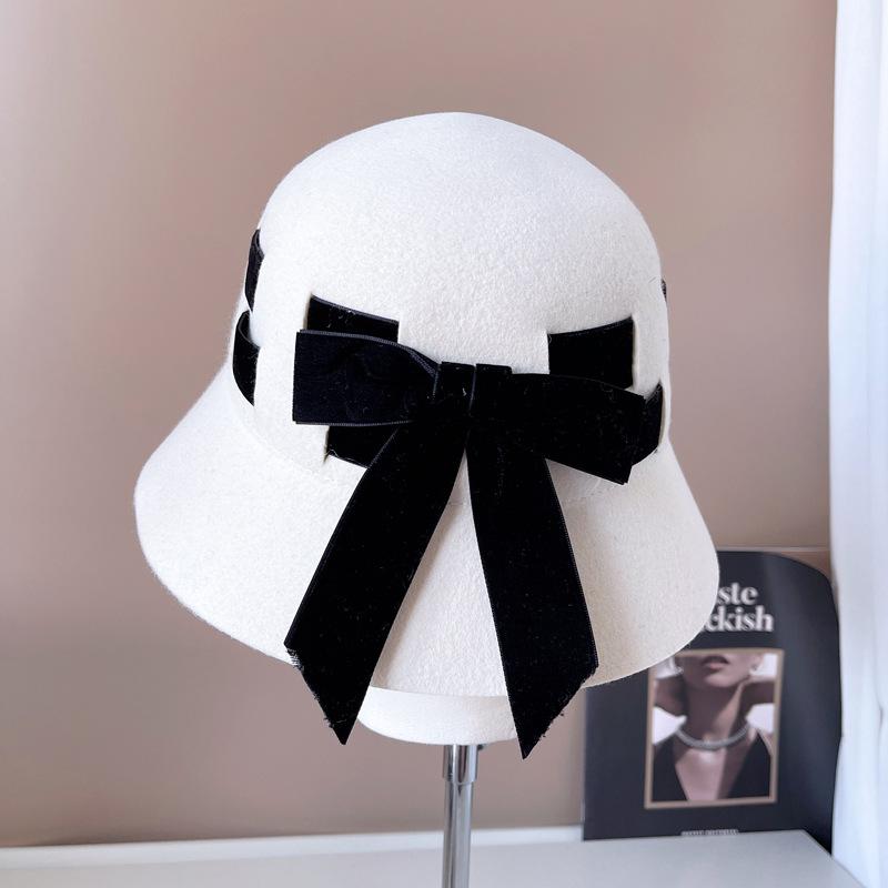 Japanese Style Australian Wool Fisherman Hat High Quality Autumn and Winter Warm Felt Hat Delicate Fashion Velvet Bow Basin Hat