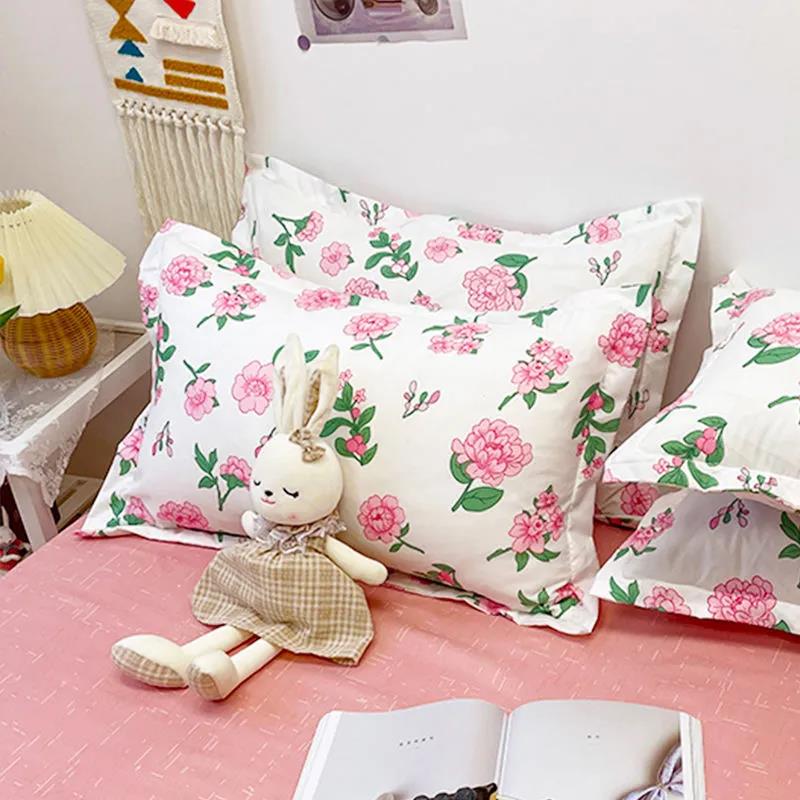 Pillow Cover Pair Pack Cotton Print Pillow Cover Couple Bedding 48*74cm