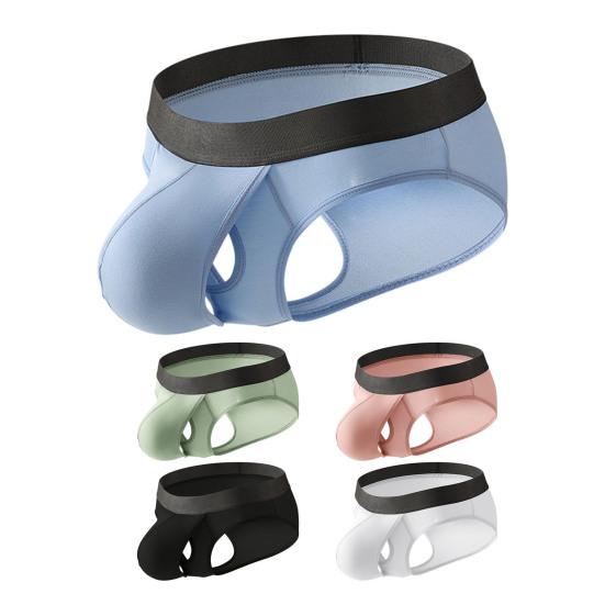 Men Briefs Elastic Mid-Waist U-Convex High Elasticity Fit Tight Cut Panties Patchwork Color