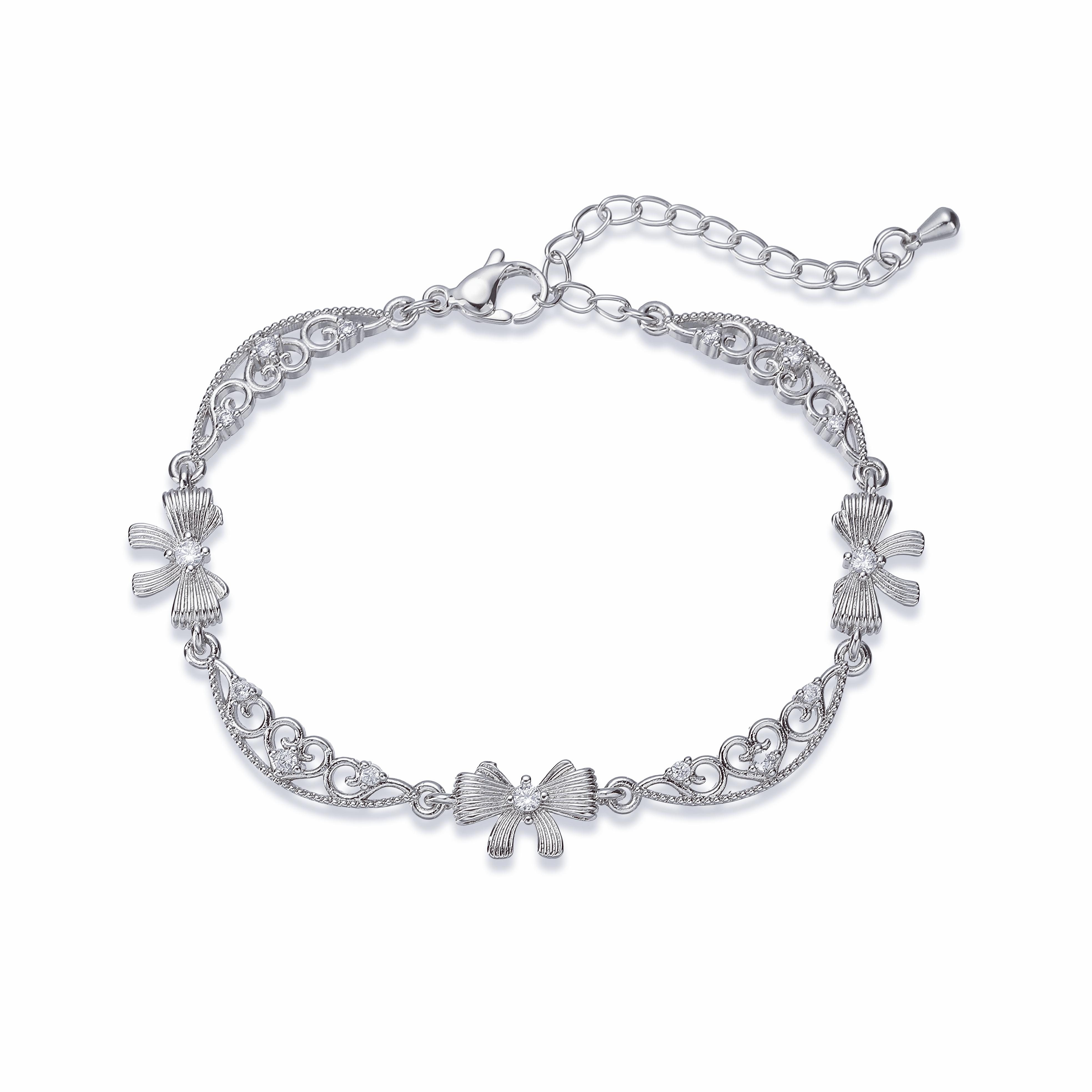 

HECHENG,Exquisite Sweet French Banquet Party Zircon Bracelet/Necklace Copper Metal Bow Pattern Accessory 1 Piece Other