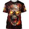 3D Fiery Skull Graphic Short Sleeve T-Shirt, Bold Streetwear