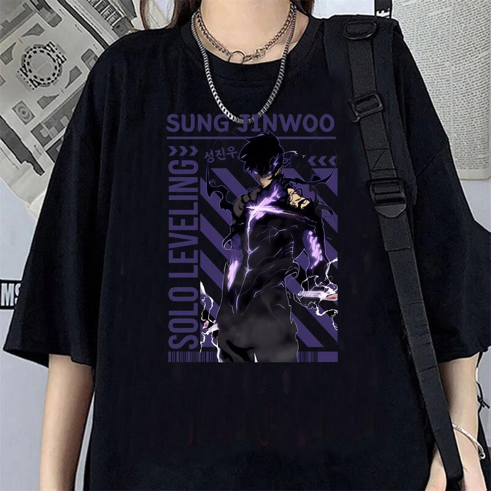 Solo Leveling T-Shirt Sung Jinwoo New Anime Manga Tshirt Men Women Clothing Short Sleeve Cartoon T Shirt