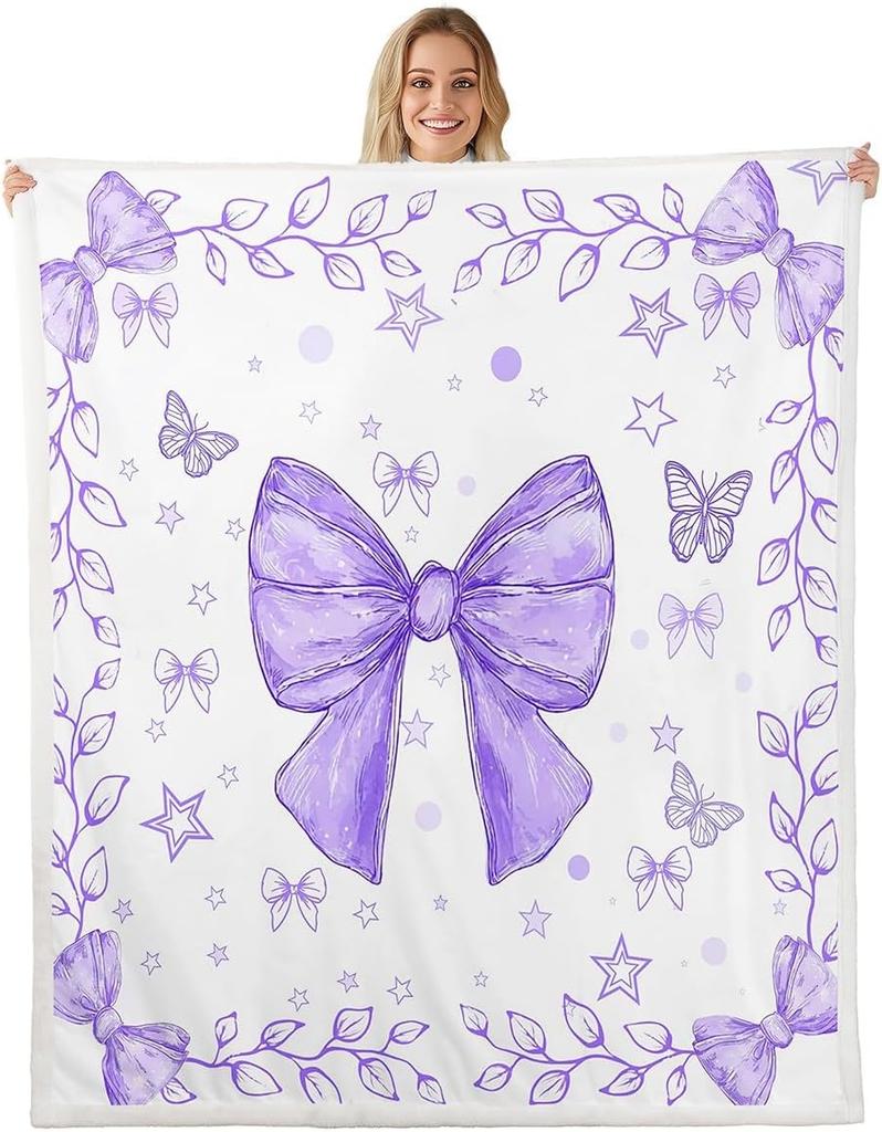 GUOYU Blanket Bow Sherpa Throw Blanket for Couch Bowknot Super Soft Cozy Fleece Dreamy Princess Style Blanket for Winter Plush Throw Pink Bow