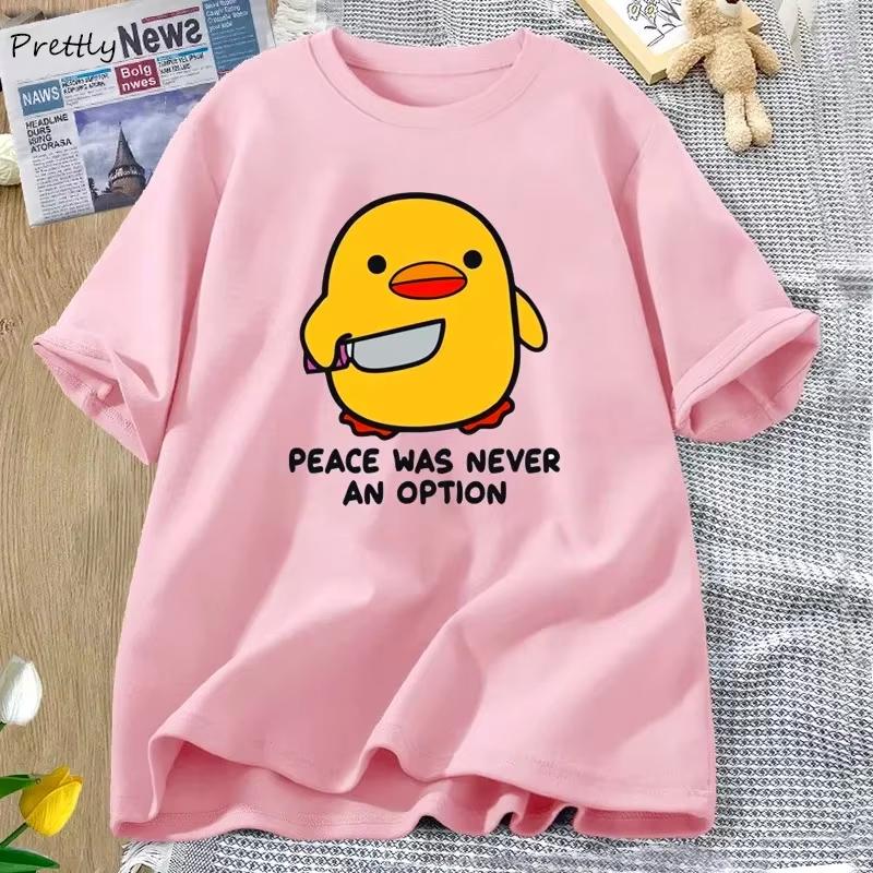 Peace Was Never An Option Cute Animal Tshirt Funny Goose Graphic T Shirts Summer Casual Short Sleeve 2026 Summer