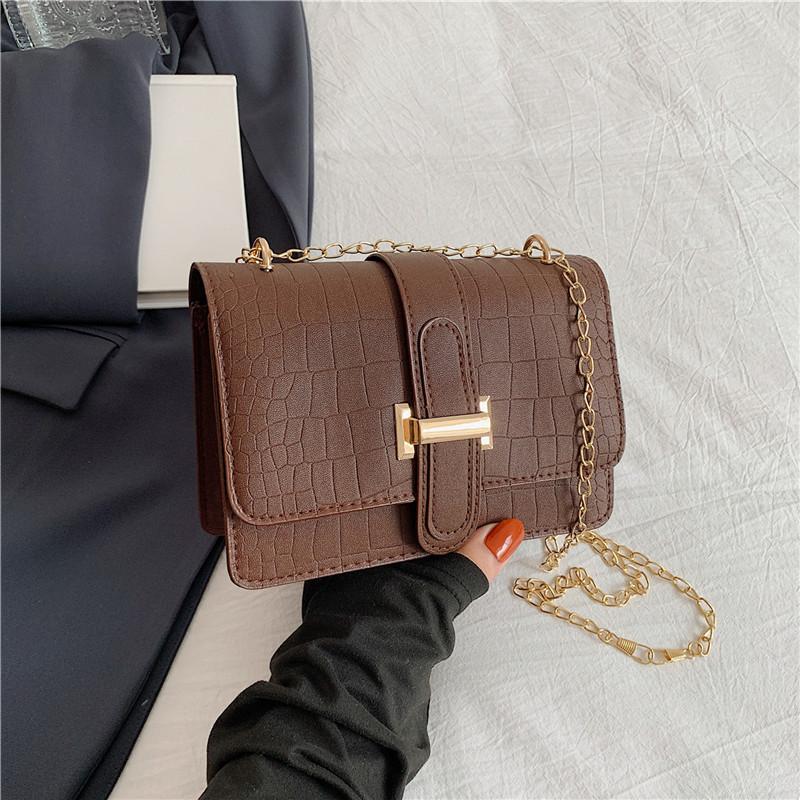 Shoulder Bag Women's Messenger Bag Retro Stone Pattern Embossed Solid Color Small Square Bag Chain High Value New Versatile