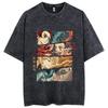 Women'S Vintage Anime Print Acid-Washed T-Shirt Washed Cotton Short-Sleeved Streetwear Top Manga Fashion Oversized T Shirt
