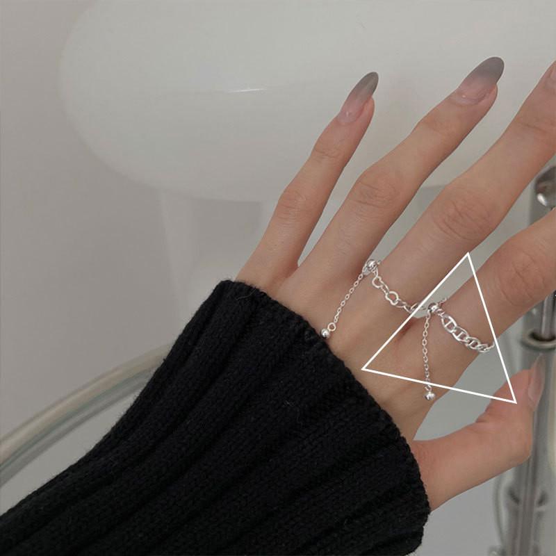 

Chic Geometric Design 925 Sterling Silver Pig Nose Heart Long Tassel Ring For Women