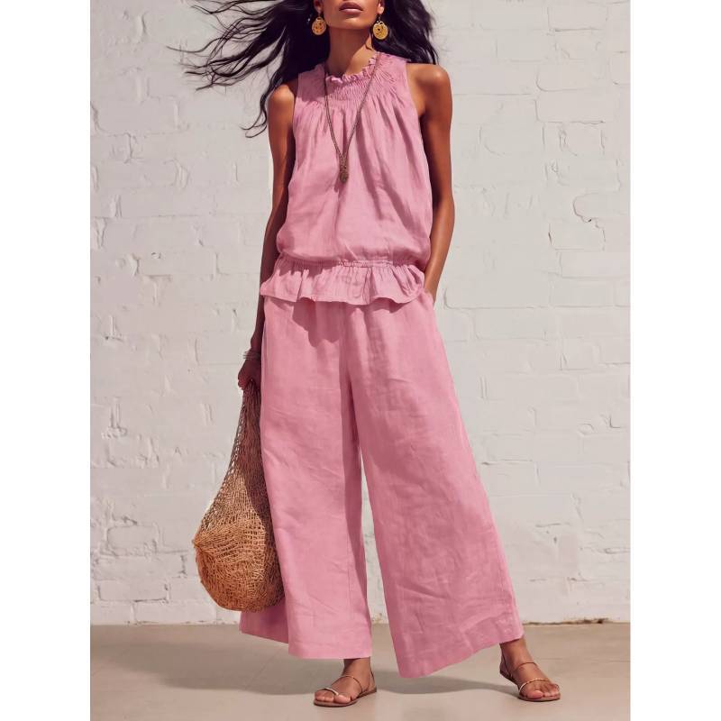 Bohemian Style Womens Sleeveless Twopiece Set With Polyester Fabric For Casual Summer Wear