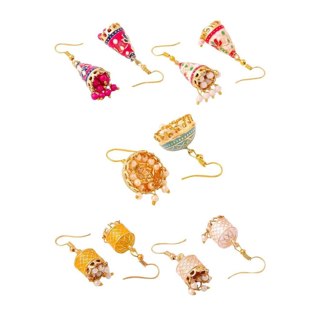 Jhumka Earrings for Women | Jhumki Earrings Set for Girls | Combo of 5 Pairs Jhumkas Ethnic Gold Plated Women Earrings | Chic Reverie