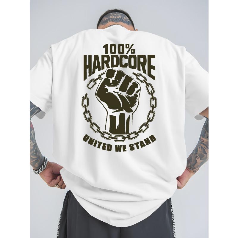 Men's Hardcore United We Stand T-Shirt, Breathable Summer Streetwear Tee with Unity Bond Chains Design, Casual Short Sleeve Shirt