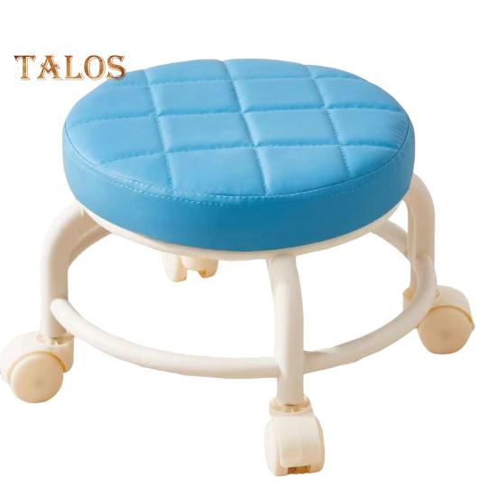 Low Rolling Stool with 360 Degrees Swivel Wheels Faux Leather Cushion Roller Seat with Metal Legs Heavy Duty Rotating Seating Stool