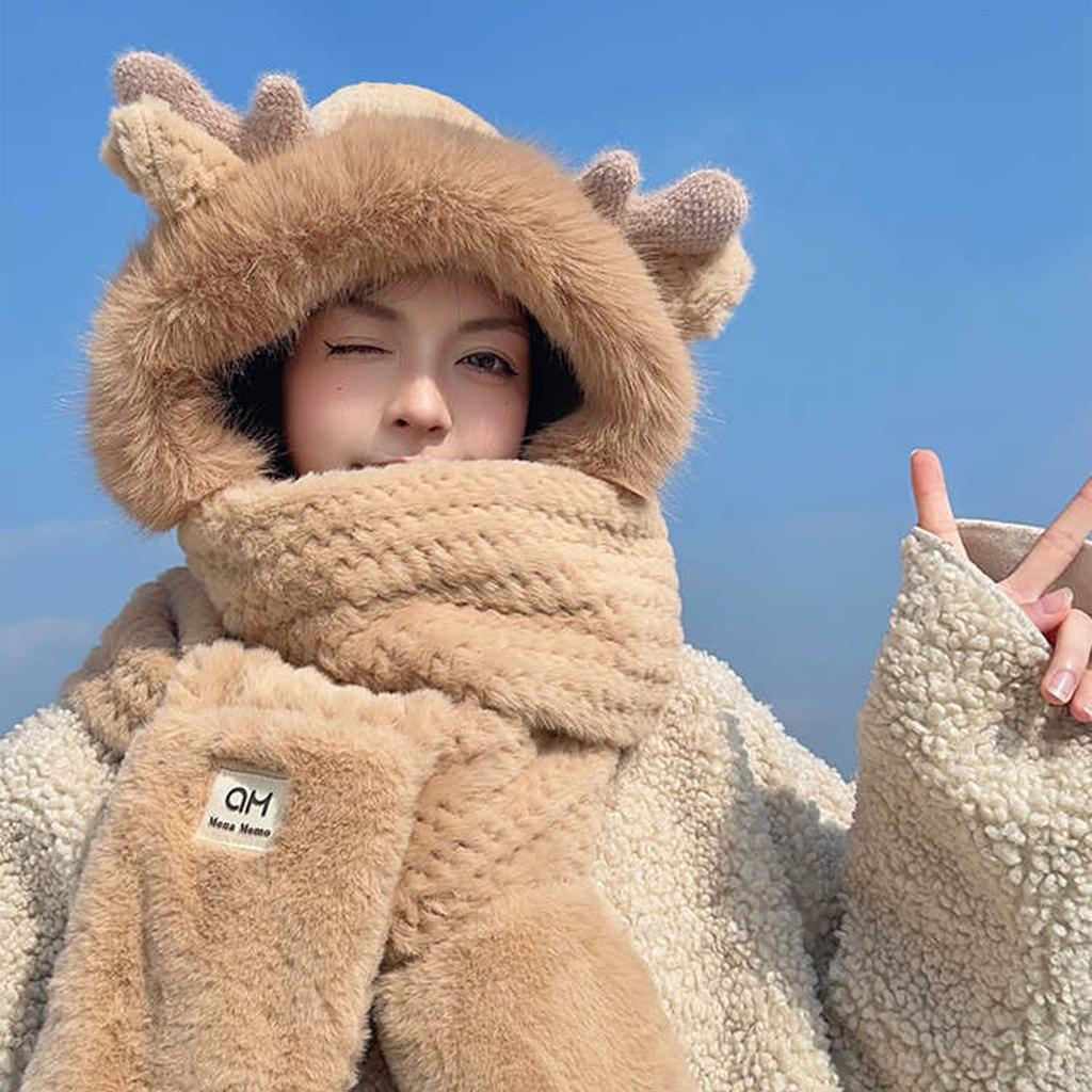 Women Winter Scarf Hat Gloves Set Girl Headwear for Girl Winter Cycling Climbing Skiing Scarf Hat Thick Lining