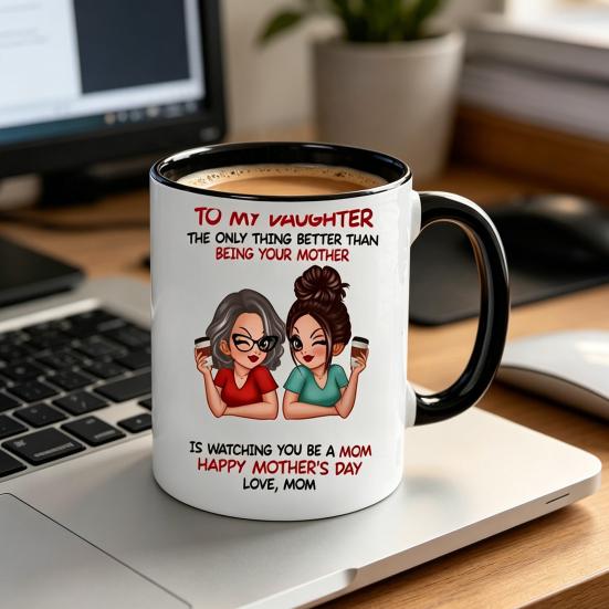 Ceramic Mug for Daughter Personalized Coffee Cup with Non-Slip Handle High-Temperature Fired Multi-Use Gift for Mother's Day Birthday Christmas