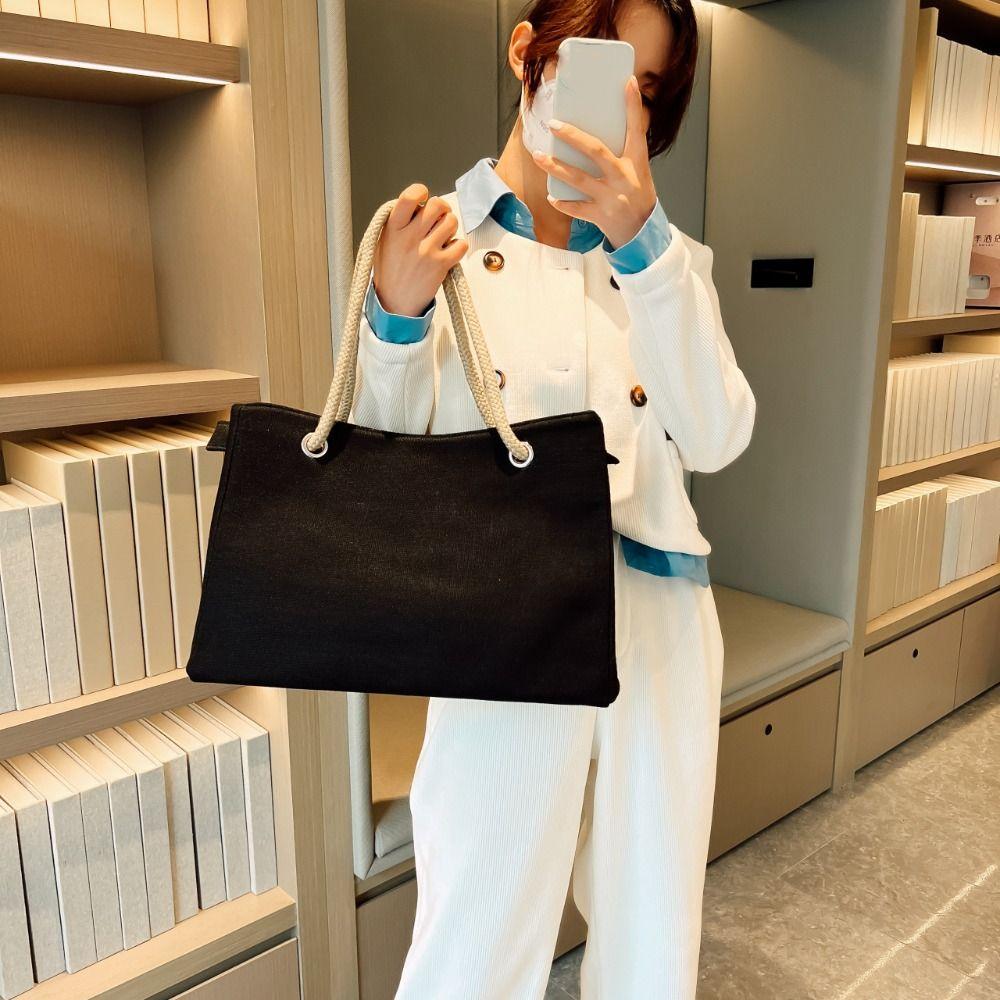 Shoulder Bag Solid Color Handbag Large Capacity Ethnic Style Handba Vintage Linen Tote Bag  Women