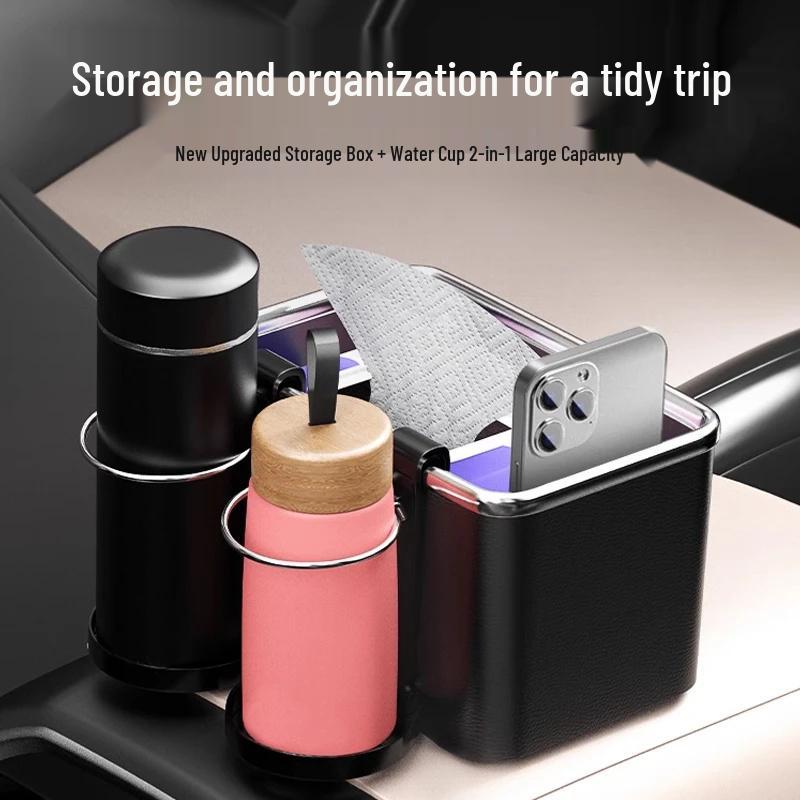 Multifunctional Car Armrest Organizer: Tissue Holder, Interior Storage, Cup Holder