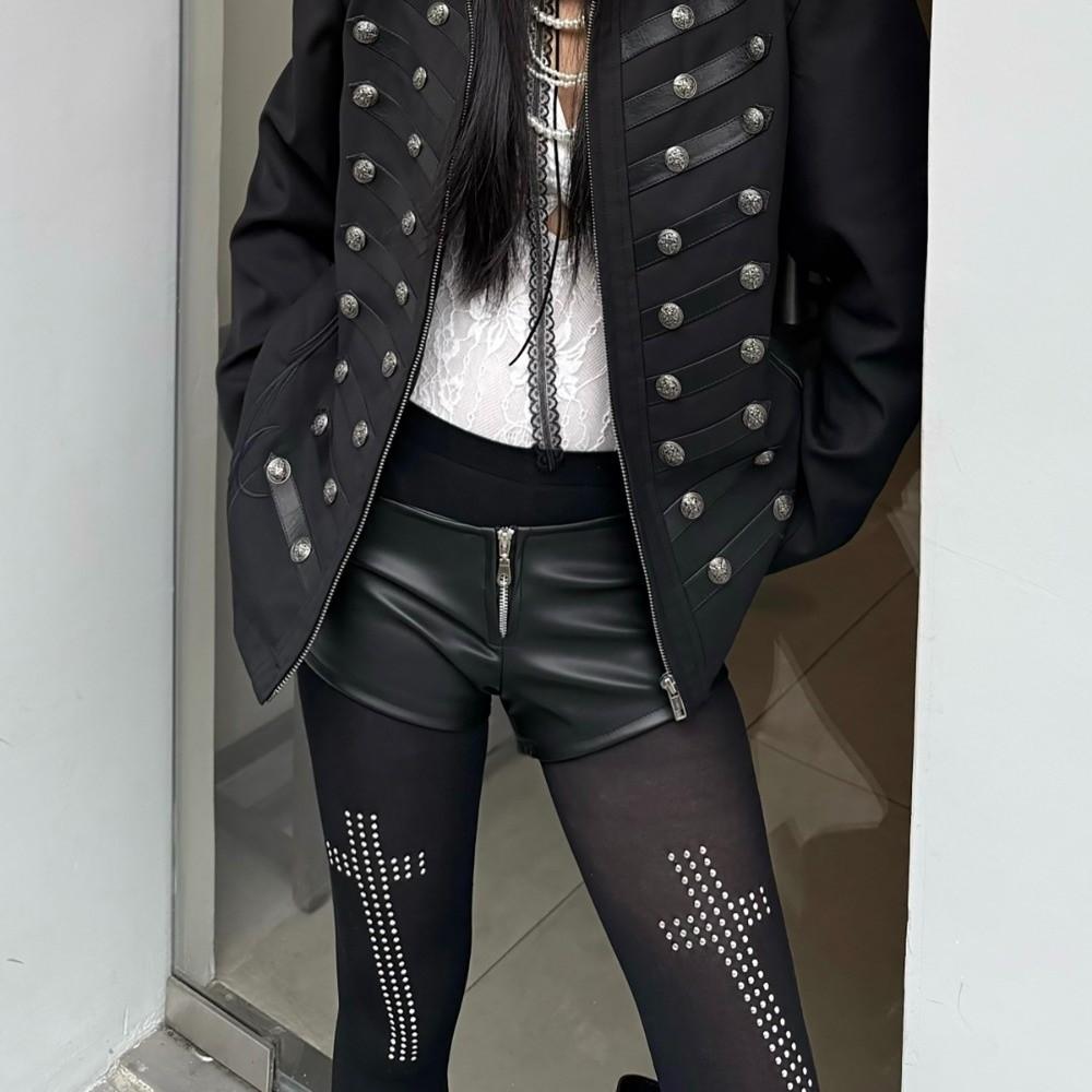Vintage Black Gothic Tights Breathable Rhinestone Stockings Hip-hop Cross Pantyhose Women