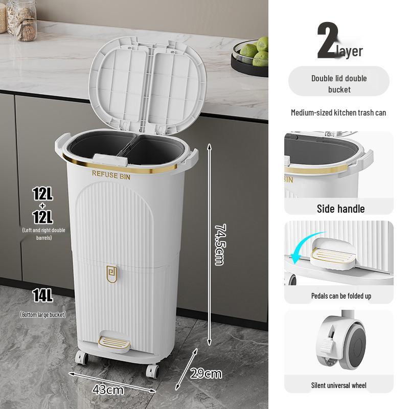 Luxusní vysoký odpadkový koš v japonském stylu s nožním pedálem pro suchý a mokrý odpad