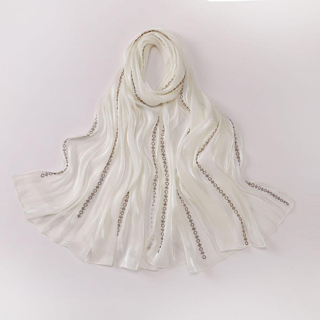 Shimmer Silk Hijab Scarf For Women Crinkle Hijabs  Diamond Luxury Medine Silk Veil Muslim Women Shiny Shawl Turban Bandana