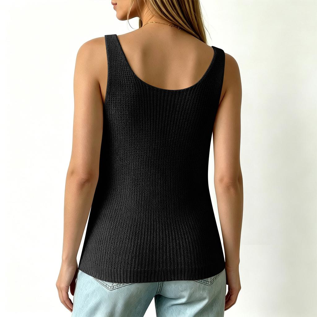 Damen Strick-Tanktop Ärmellos V-Ausschnitt Leicht Lockerer Schnitt Pullover Sommer Strand Freizeit Camisole für den täglichen Gebrauch