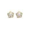 Sweet Big Flower Hollow Imitation Pearl Crystal Stud Earrings for Women Temperament Korean Design Jewelry