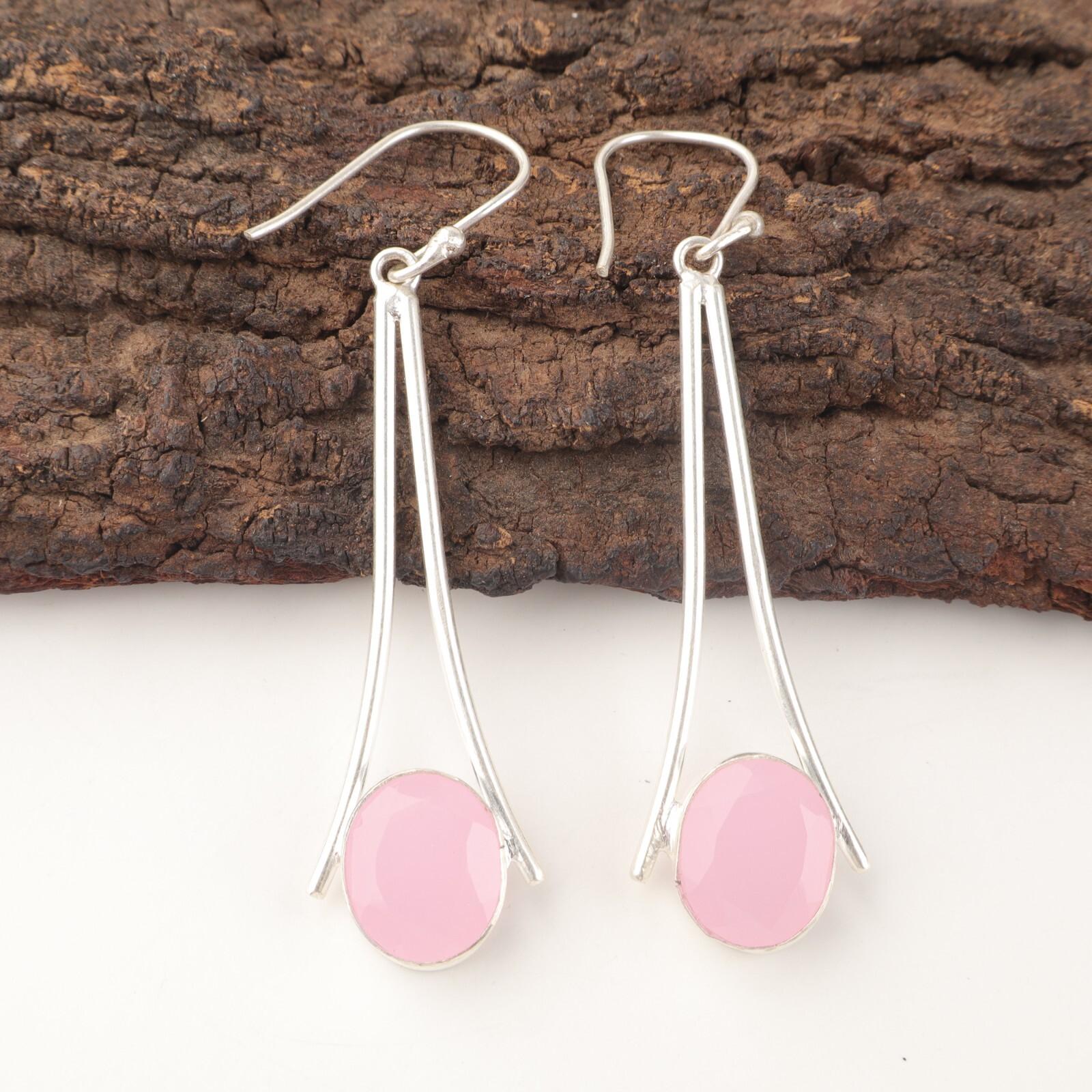 

Натуральный розовый халцедон 925 серебро капля бохо подарок на годовщину серьги ювелирные изделия EE-136-13