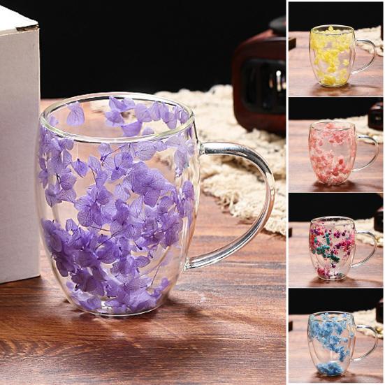 Double Wall Glass Insulation Flower Pattern Cup Tumbler Unique Coffee Mug Heat Insulated Heat Resistant