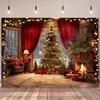 2D FLAT1PC Winter Christmas Background Cloth, Warm Room Christmas Tree Gift Box, Fireplace Design Background