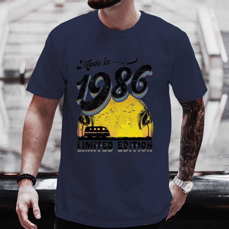 Unisex T-Shirt mit Rundhalsausschnitt Hergestellt 1986 Kassettenband Grafik-T-Shirt Retro Vintage Geburtstag Lässiges Kurzarm-Oberteil Für Musikgeschenk Tragen