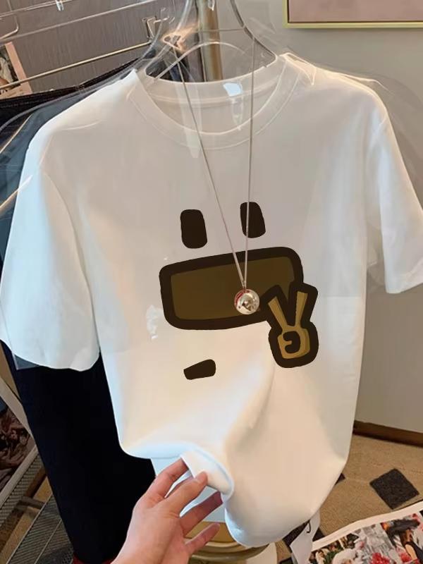 Summer White T Shirts New Trendy Women's Streetwear Unique Small Top Korean Loose Round Neck Casual Tops