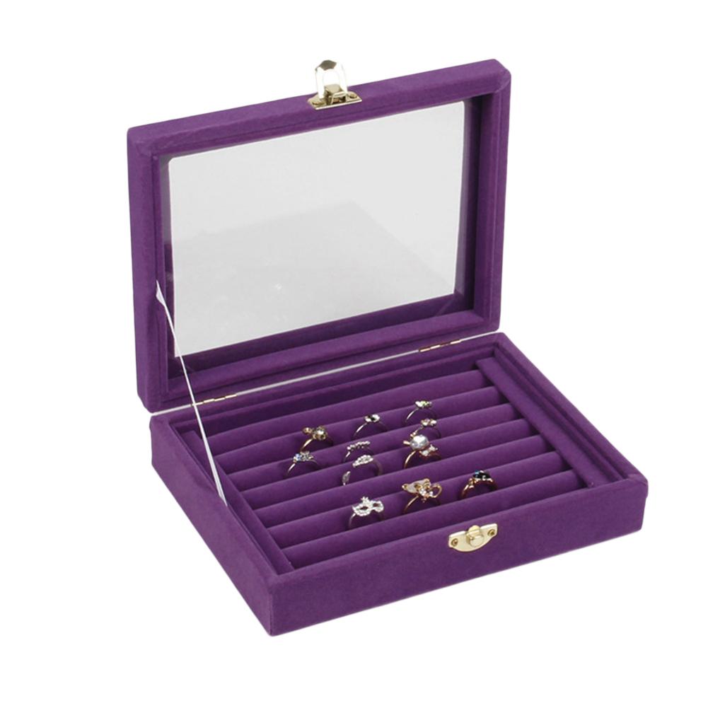 Velvet Wood Ring Pendant Earrings Jewelry Display Organizer Box Tray Holder Earring Storage Case