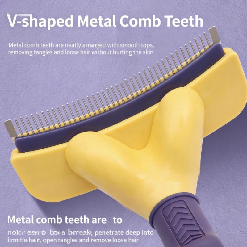 Curved Pet Deshedding Brush - One-Button Hair Removal Grooming Tool for Dogs & Cats