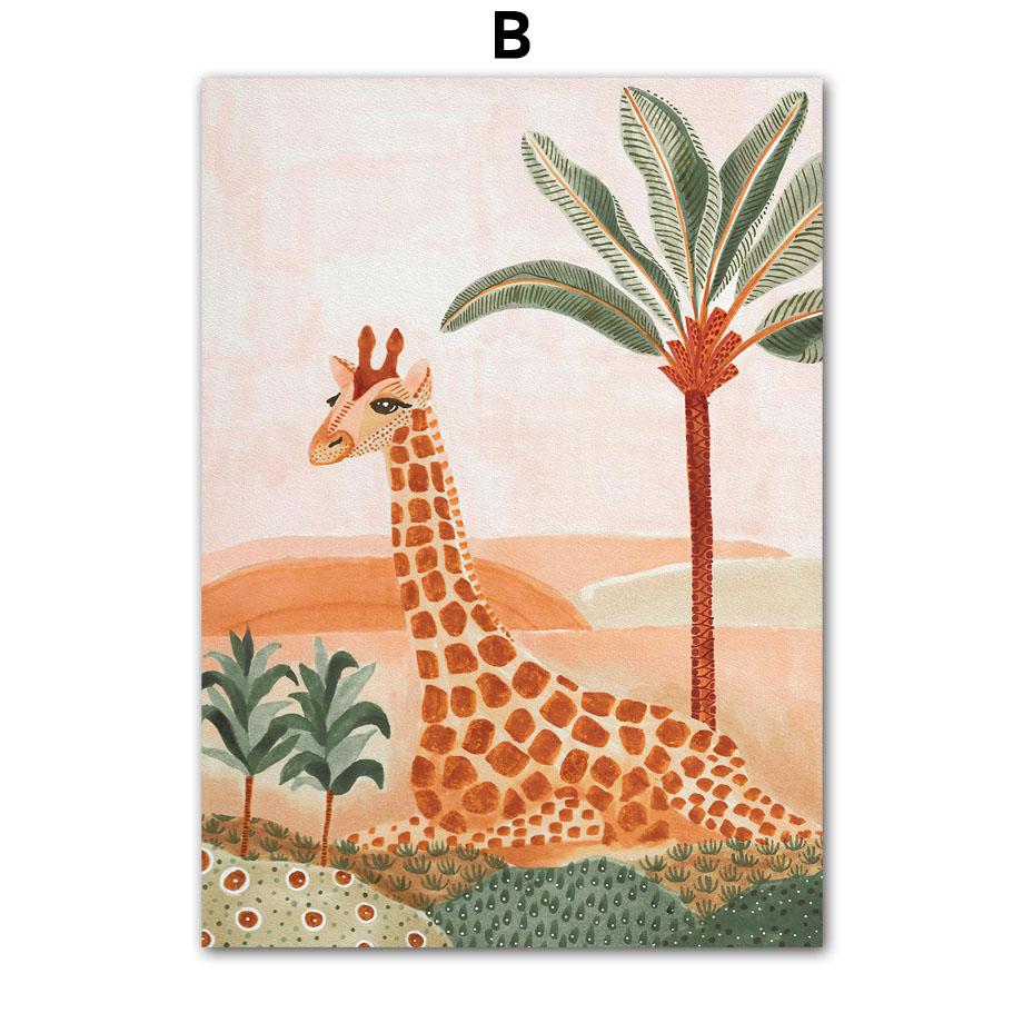 Tropical Jungle Animal Tree Giraffe Elephant Lion Boho Posters And Prints Wall Art Canvas Painting Picture for Living Room Decor