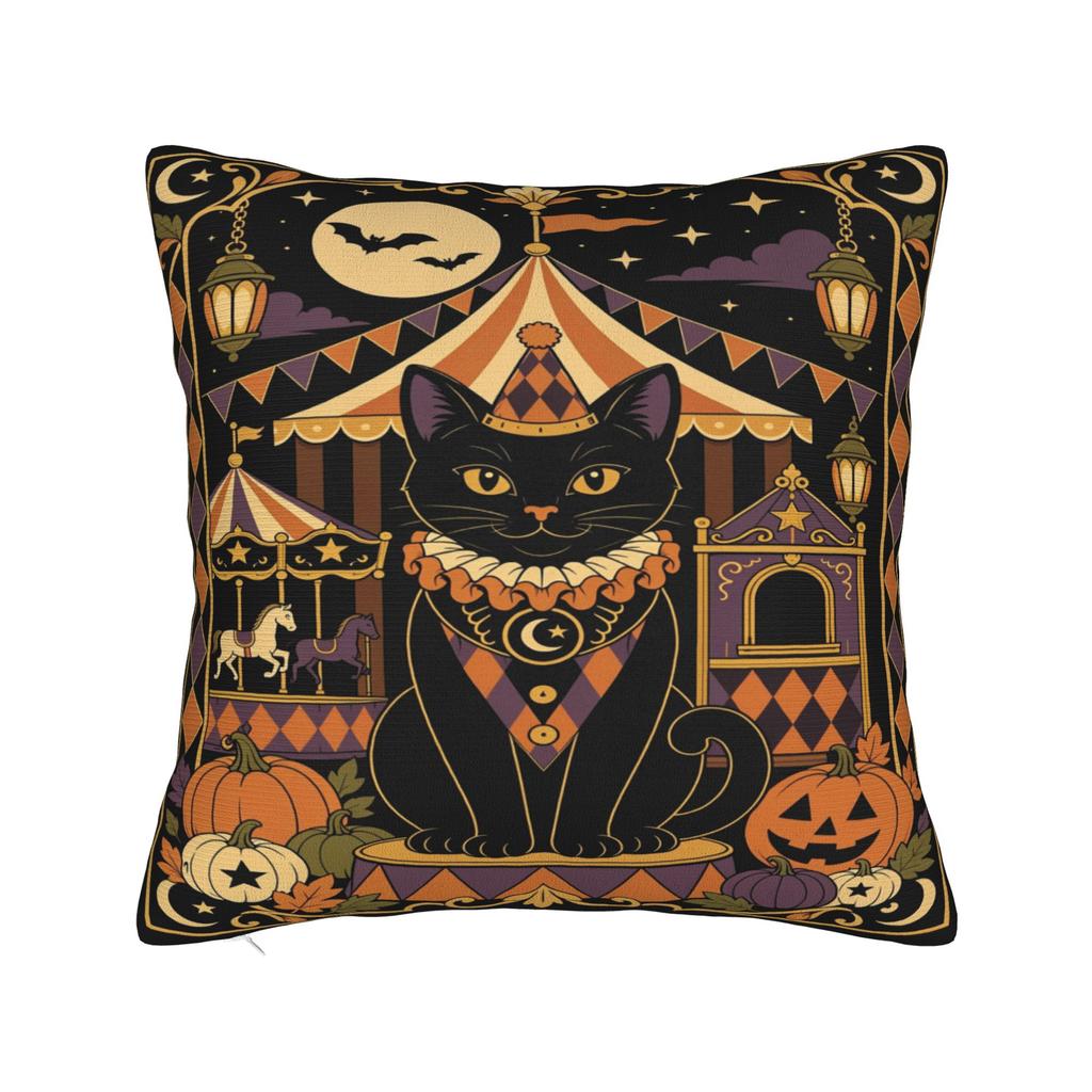Halloween Black Cats Square Pillow Cases Witchy Moon Gothic Cushion Cover Novelty Decorative Pillowcase for Home 40x40cm