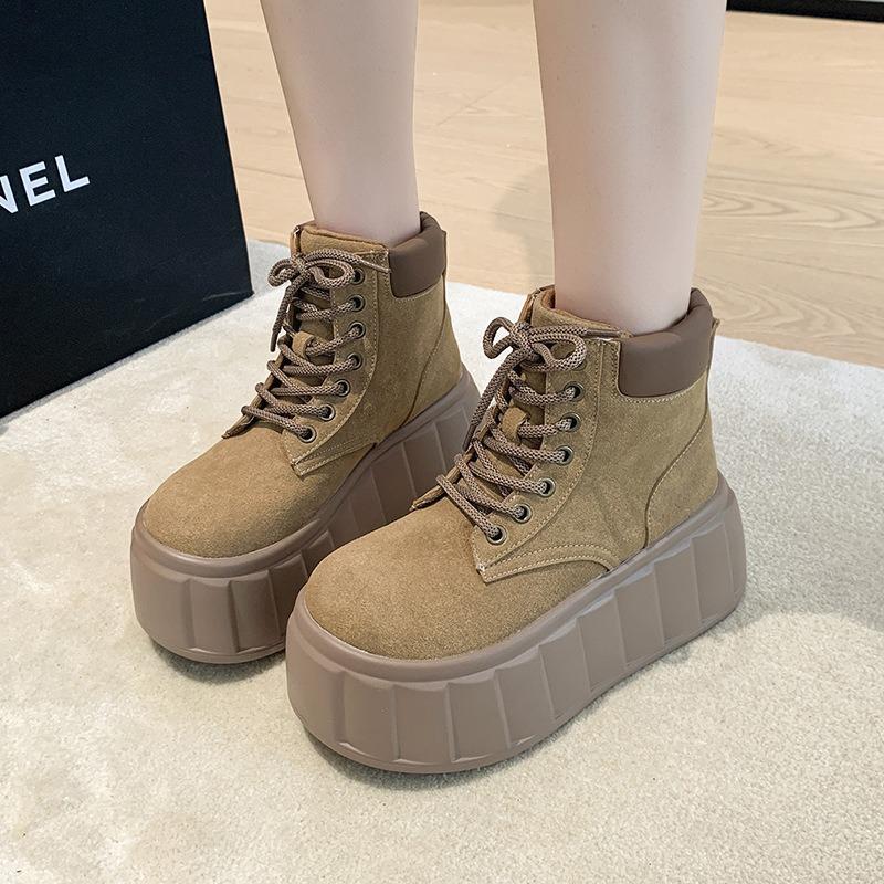 New Small Thick-soled Heightening Short Boots Women's Autumn Fashion Muffin Sleeve Thin Boots Winter
