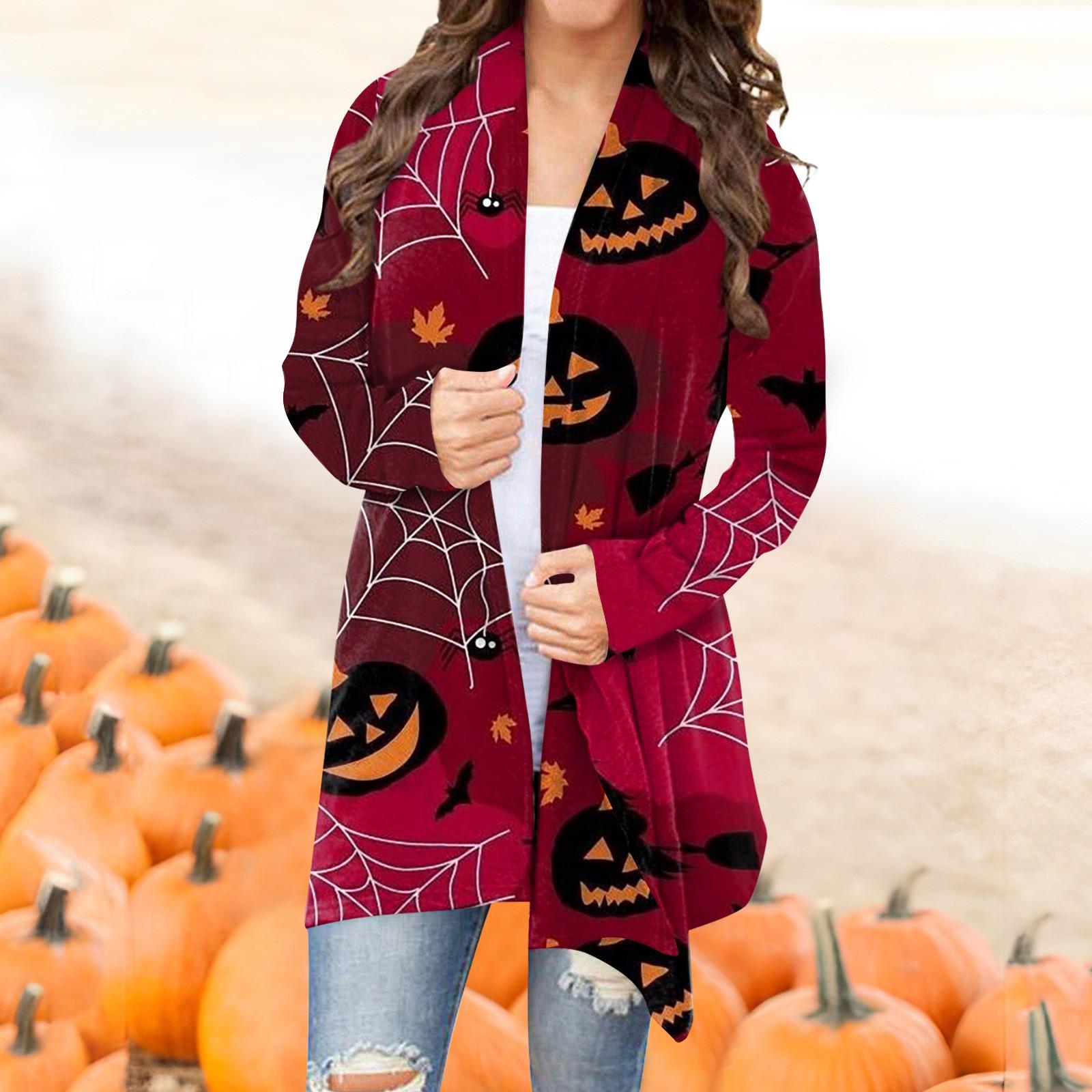 

Женская мода, повседневный кардиган с принтом на Хэллоуин, средней длины, куртка, пальто XXXXXL